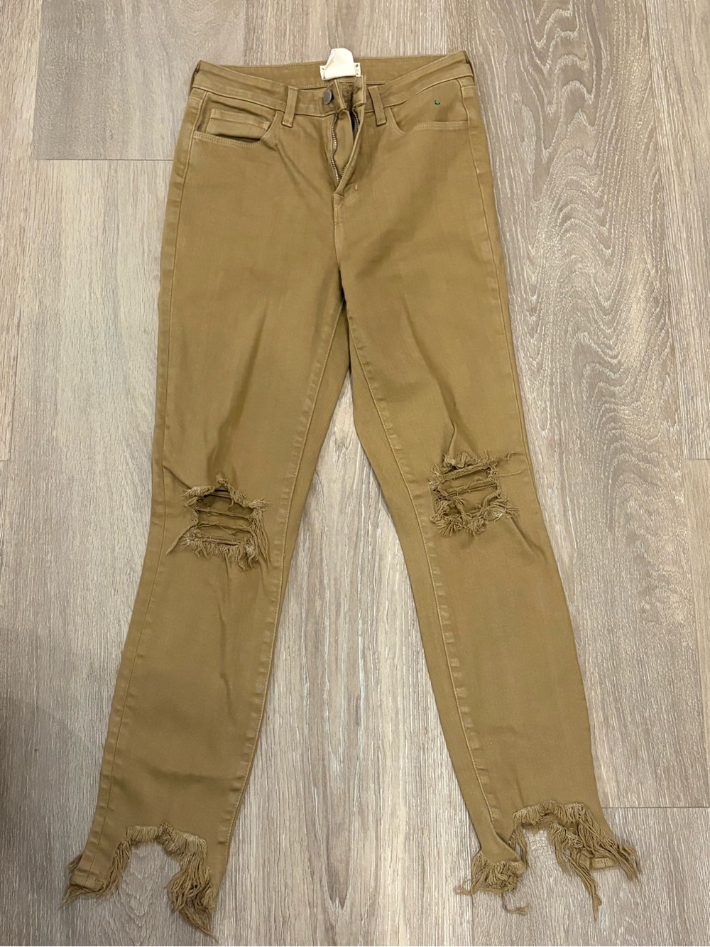 L'AGENCE Camel Skinny Jeans with Distressed Knees